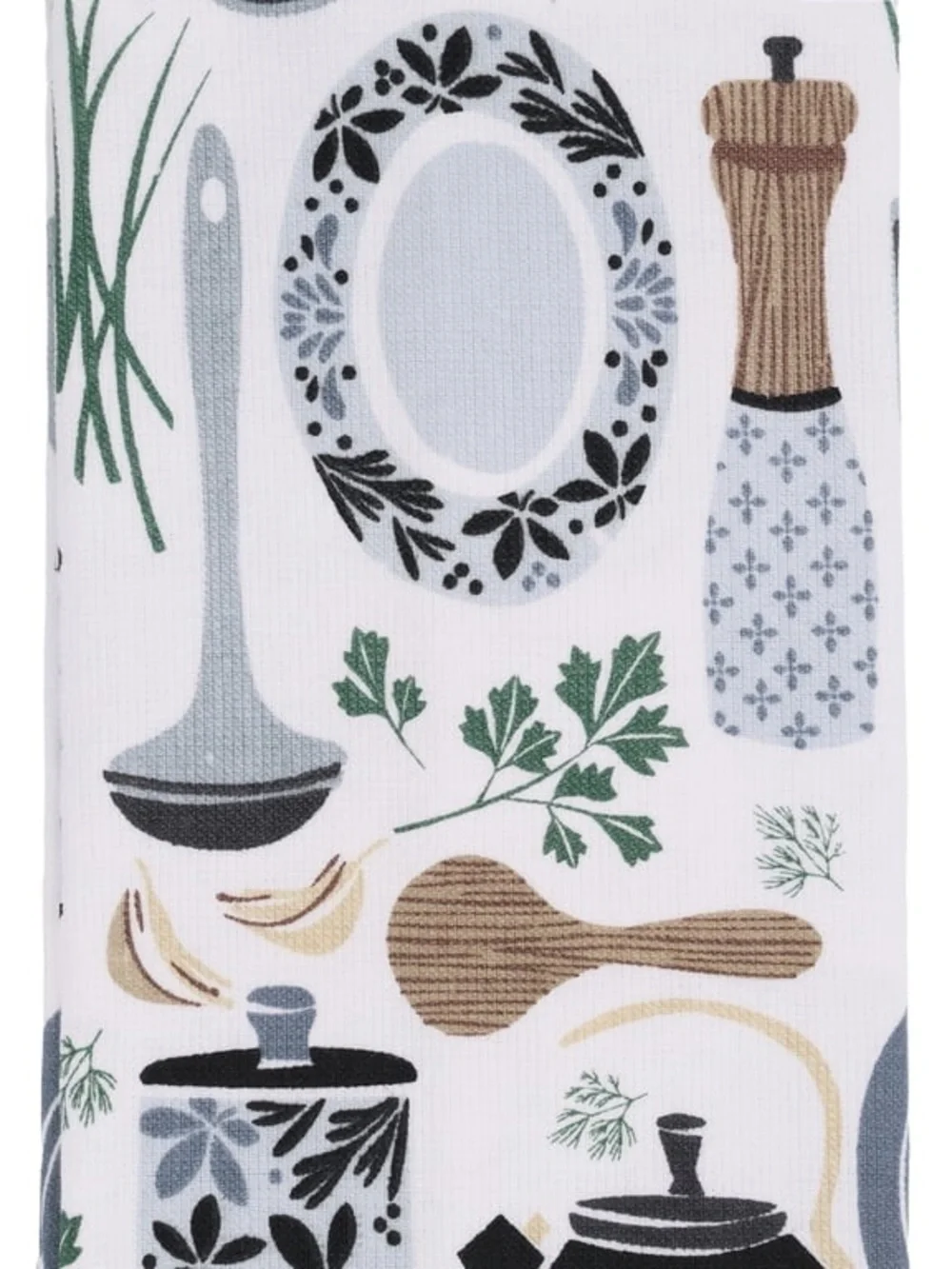 Kitchen Utensil Print Cotton Tea Towel - White/Black/Green Set of 2